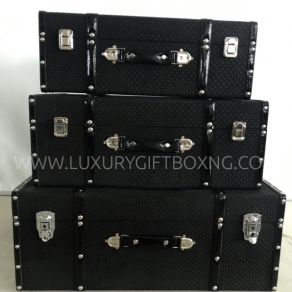 Black Fabric Patent Suitcase Trunk