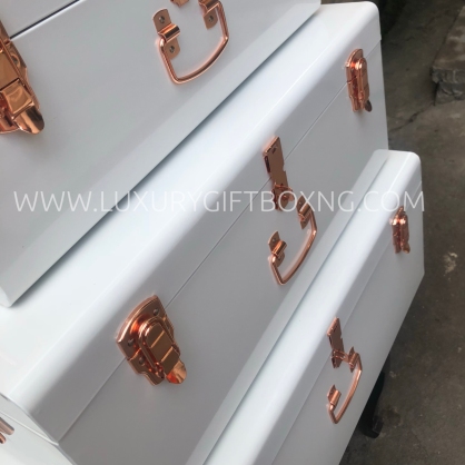 Metal White Trunk Box with Rose Gold Details