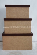 Rattan Fabric and Brown Leather Trunk Box