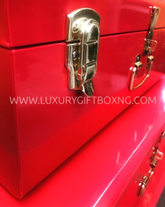 Red Metal Trunk Box with Gold Locks