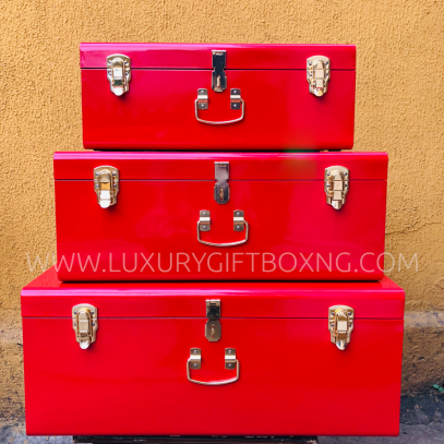 Red Metal Trunk Box with Gold Locks2